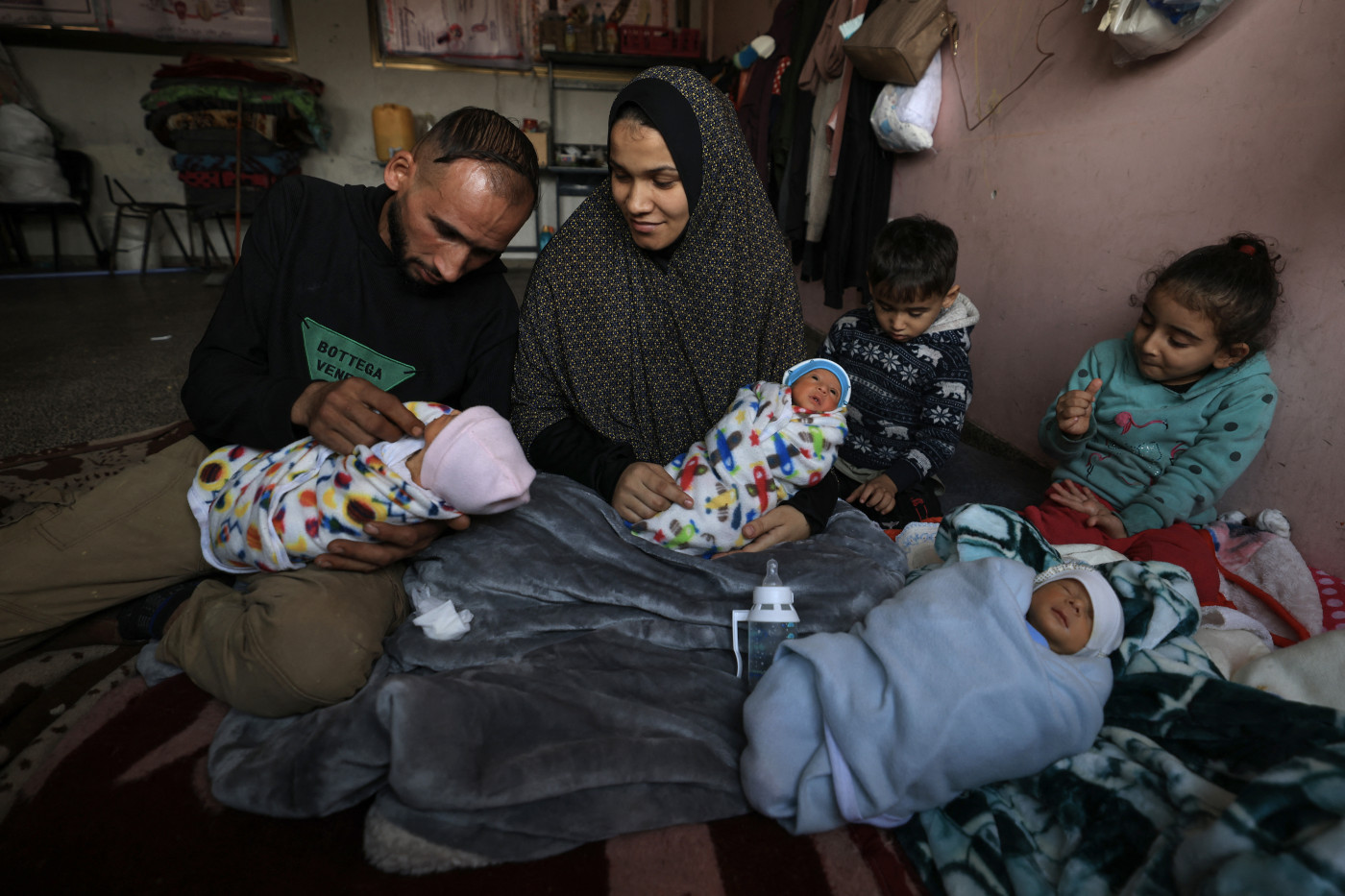 Displaced Palestinian mother in Gaza gives birth to quadruplets