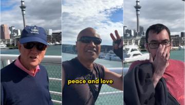 TikTok star Ted Zhar visits Auckland waterfront to ask passersby in New Zealand his iconic question