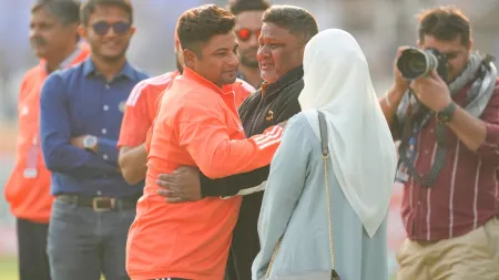 Watch: Sarfraz Khan’s father tear up as he kisses his son’s Test cap