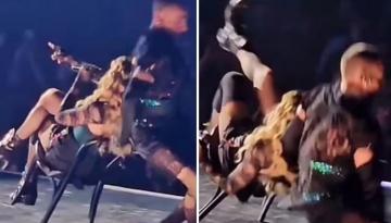 Madonna falls off chair during Seattle Celebration Tour show