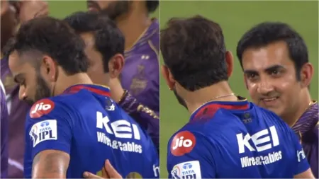 Gautam Gambhir and Virat Kohli share hug before Royal Challengers Bengaluru vs Kolkata Knight Riders IPL match