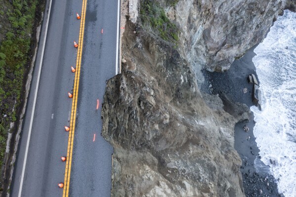 Motorists creep along 1 lane after part of California’s iconic Highway 1 collapses