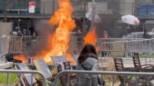 Person in flames outside New York courthouse where Trump trial underway