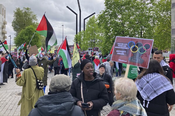 Pro-Palestinian protesters call on Olympic officials to limit Israel’s participation in Paris Games