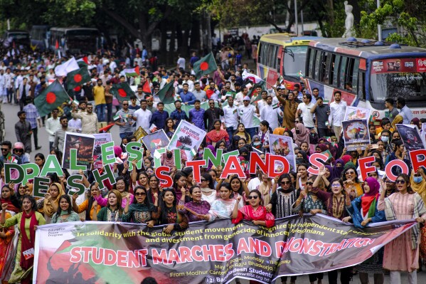 Activists in Bangladesh march through universities to demand end to Israel-Hamas war