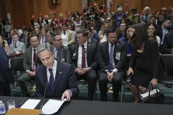 Protesters against war in Gaza interrupt Blinken repeatedly in the Senate