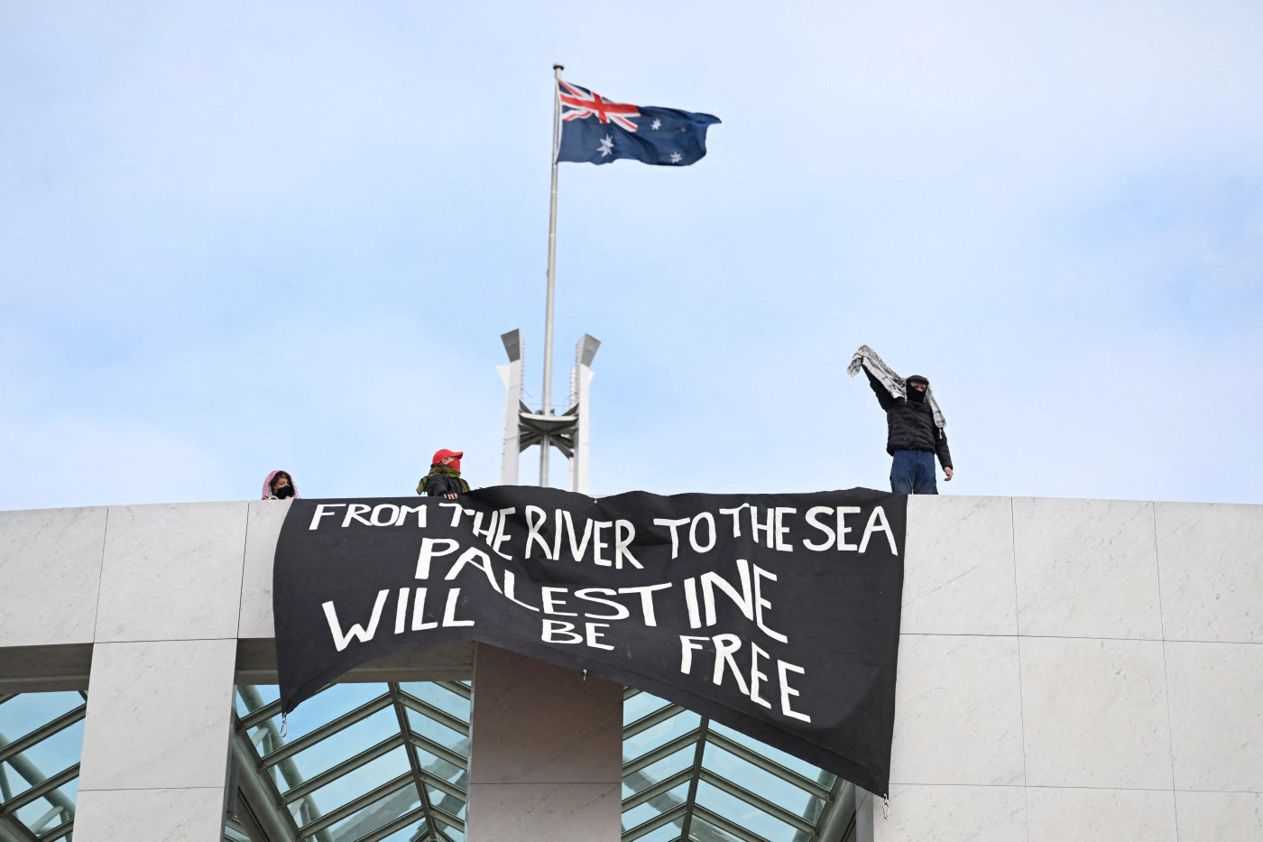 Pro-Palestine protesters scale roof of Australia’s Parliament House