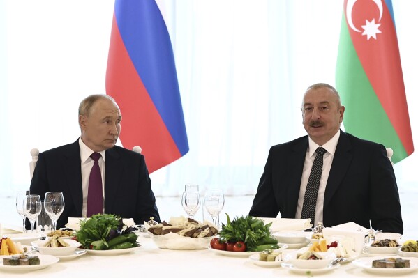 Putin meets Azerbaijani president in Baku to strengthen ties as regional tensions persist