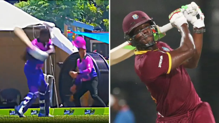 Watch: Carlos Brathwaite hits his helmet for a six