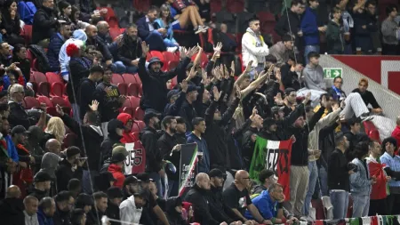 Italy fans turn their backs during Israel anthem before Nations League match in Hungary